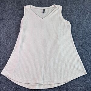 Iwollence Tank Top Women Small Oatmeal Beige Waffle Knit V-Neck Sleeveless Flowy